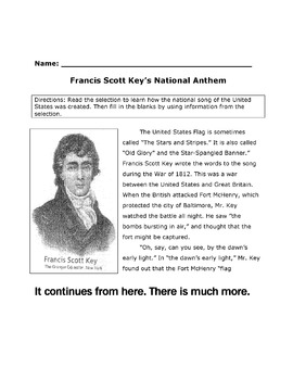 Preview of History Reading Social Studies FRANCIS SCOTT KEY and STAR-SPANGLED BANNER +10 Qs