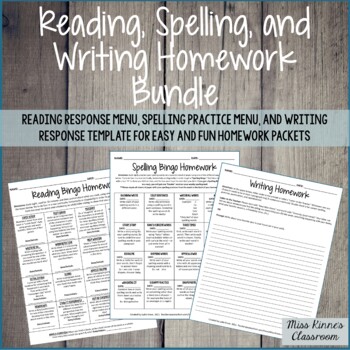 Preview of Reading, Spelling, and Writing Homework Bundle