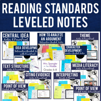 Preview of Reading Standards Leveled Foldable Style Notes BUNDLE for Middle School
