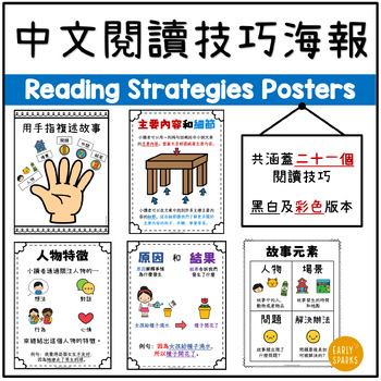 Preview of Reading Strategies Anchor Charts and Posters in Traditional Chinese 中文閱讀技巧海報繁體中文