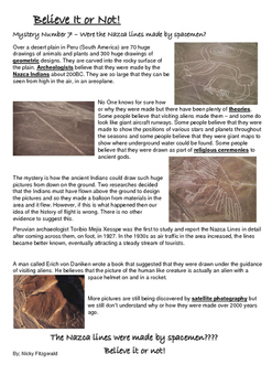 Preview of Reading Strategies - Mystery 7- Nazca Lines