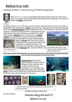 Preview of Reading Strategies - Mystery 8 - Did the country of Atlantis exist?
