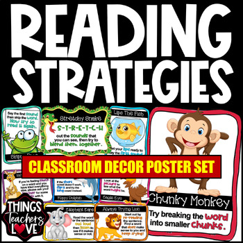 Preview of READING STRATEGIES POSTERS - Lips The Fish, Chunky Monkey, Stretchy Snake +more