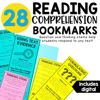 Preview of Reading Comprehension Strategies Bookmarks With Questions and Thinking Stems