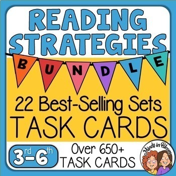 Preview of Reading Strategies Task Cards Reading Skills & Comprehension - Theme, Main Idea+