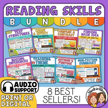Preview of Reading Strategies Task Card & Digital Bundle 8 Best Selling Sets - with Audio