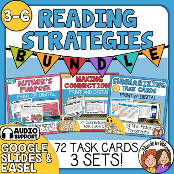 Preview of Reading Strategies Task Card Mini Bundle: Author's Purpose, Connections, Summary