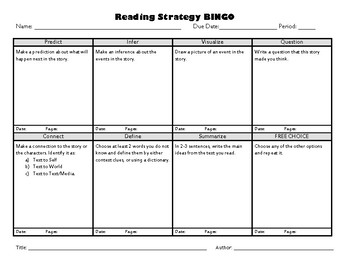 Preview of Reading Strategy Bingo (Reading Log)