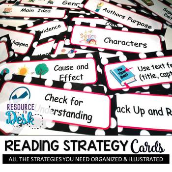 Reading Strategy Cards - 1&2 Grade RED Polka Dot Theme by Resource to Desk