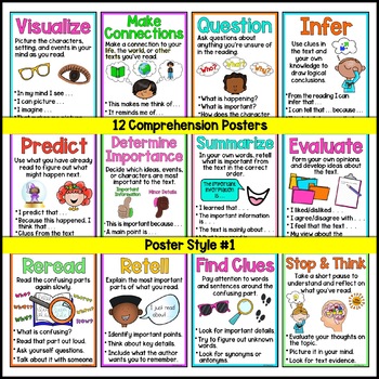 Reading Comprehension Strategies Posters by Caffeine Queen Teacher