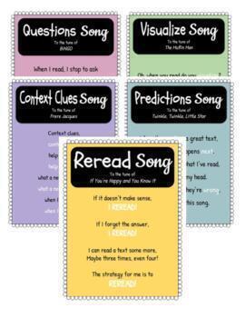 Preview of Reading Comprehension Strategy Songs - Reread, Visualize, Predictions, etc.