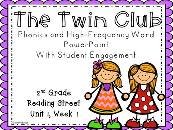 Preview of The Twin Club, Phonics and High-Frequency PowerPoint with Student Engagement