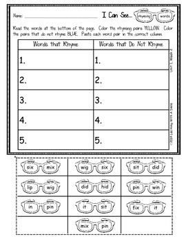 reading street 1st grade units 1 3 rhyming words cut paste tpt