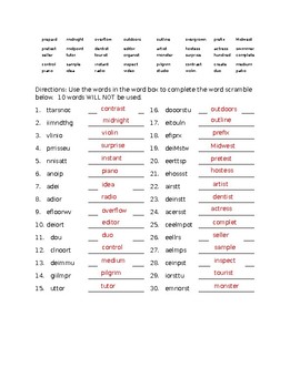 Preview of Reading Street (End of Unit 4-Start of Unit 5) Spelling Word Scramble
