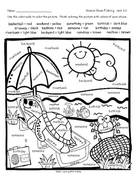 reading street free second grade color by word anansi goes fishing