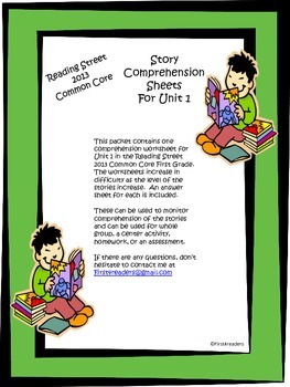 Reading Street First Grade Unit 1 Comprehension Sheets by First4Readers
