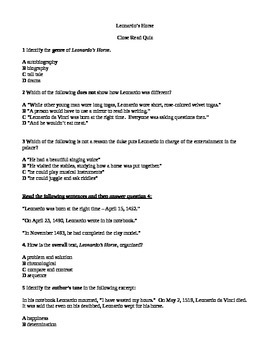 Preview of Reading Street Grade 5 Leonardo's horse Quiz Questions