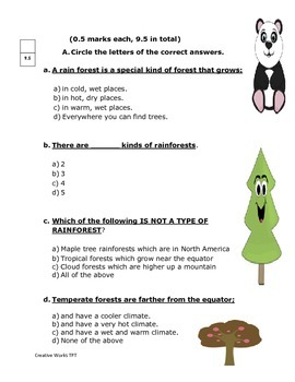Preview of ( Saving the Rainforests - grade 6 Reading Street Reading Test/ Quiz)