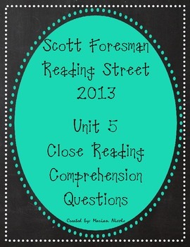 Preview of Reading Street Unit 5 Close Reading Comprehension - Grade 3