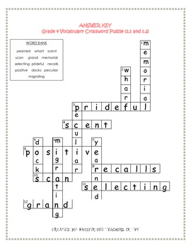 Reading Street Vocabulary Crossword by Passion For Teaching TPT