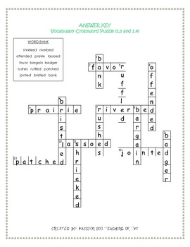 Reading Street Vocabulary Crossword 2 by Passion For Teaching TPT