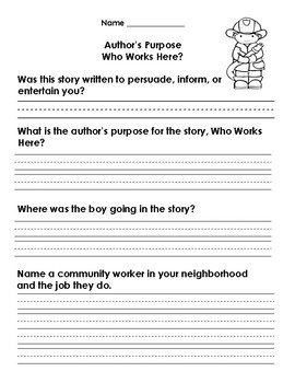 Reading Street, Who Works Here? Comprehension by First Grade Gems