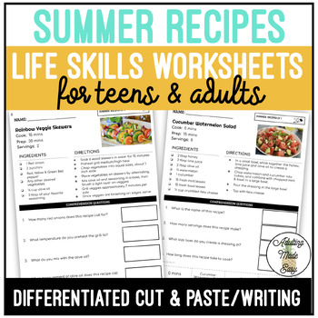 Preview of Reading Summer Recipes Worksheets