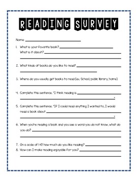 Reading Survey by Miss P's Teacher Toolbox | TPT