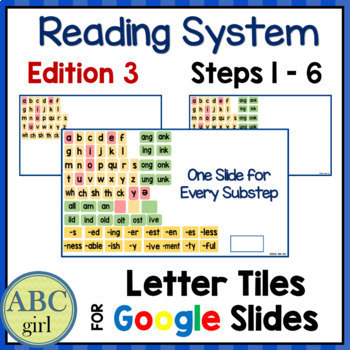 Preview of Reading System Edition 3 Steps 1 to 6 Letter Tiles for Google Slides
