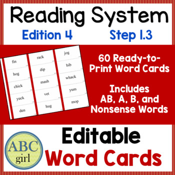 Preview of Reading System Step 1.3 Word Cards with Editable Template- FREE