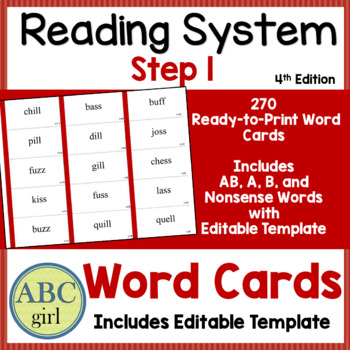 Preview of Reading System Step 1 Word Cards with Editable Template