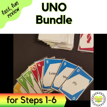 Preview of Reading System UNO Phonics Card Game Bundle for Steps 1-6- Fast, Fun Review!