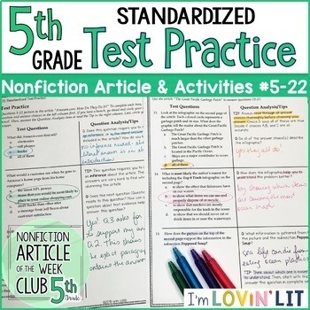 Preview of Reading TEST PREP: 5th Grade Reading Informational Text TEST PRACTICE