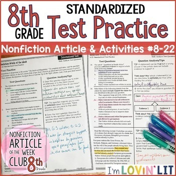 Preview of Reading TEST PREP: 8th Grade Reading Informational Text TEST PRACTICE