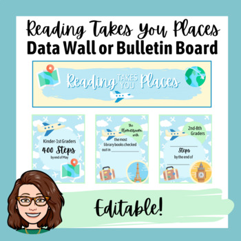 Preview of Reading Takes You Places Data Wall/ Bulletin Board - Editable!