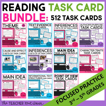 Preview of Reading Task Card Bundle Print and Digital - Task Cards Centers Games Bundle
