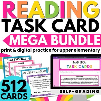 Preview of Reading Task Card Bundle Print and Digital - Task Cards Centers Games Bundle