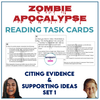 Preview of Reading Task Cards - Citing Evidence & Supporting Ideas - SET 1 - Zombies