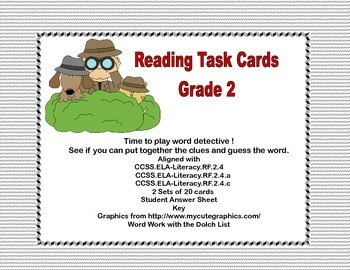 Preview of Reading Task Cards Grade 2-Time to Play Word Detective