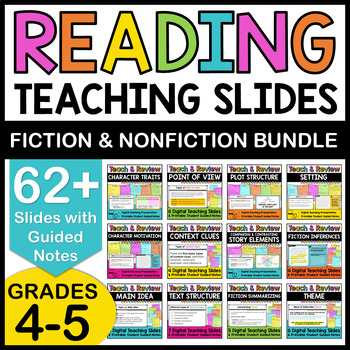 Preview of Reading Teaching Slides for 4th & 5th Grade - GROWING Bundle With Student Guide