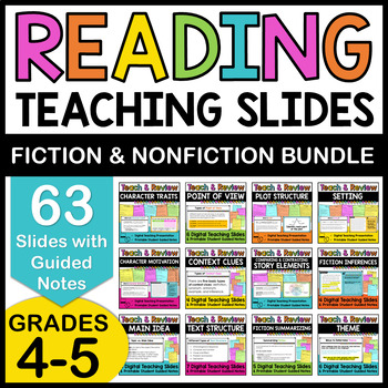 Preview of Reading Teaching Slides for 4th & 5th Grade - GROWING Bundle With Student Guide