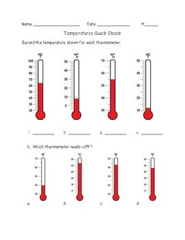 Reading Temperature on Thermometers SOL 3.10 Quick Check | TpT