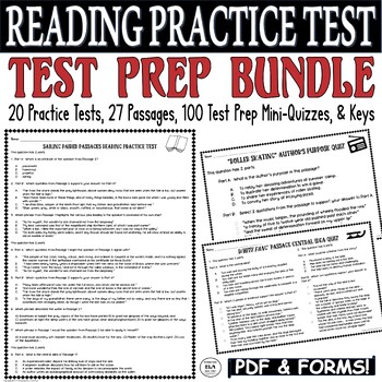 Preview of Reading Test Prep High School Reading Comprehension Passages and Questions