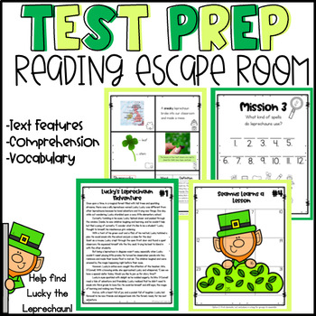 Preview of Reading State Test Prep Escape Room Game | St. Patrick's Day Challenge