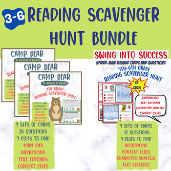 Preview of Reading Test Prep Scavenger Hunt Bundle [Camp BEAR & Spider-Man]