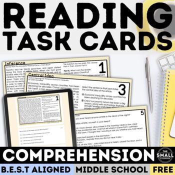 Preview of FREE Reading Comprehension Task Cards BEST Standards for 6th 7th & 8th Grade