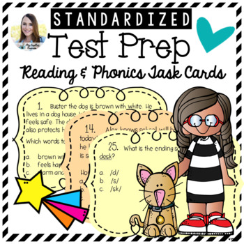 Preview of Reading Test Prep Task Cards | Comprehension and Phonics