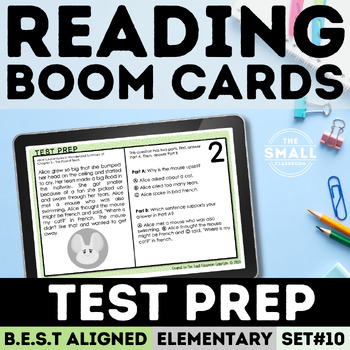 Preview of Reading Comprehension Test Prep Task Cards Digital Boom Cards 3rd 4th 5th Grade