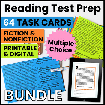 Preview of Reading Test Prep Task Cards | Multiple Choice Test Prep Practice w/ Digital