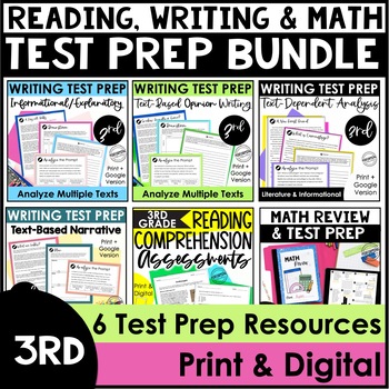 Preview of Reading Test Prep, Writing Test Prep, & Math Test Prep | 3rd Grade Bundle